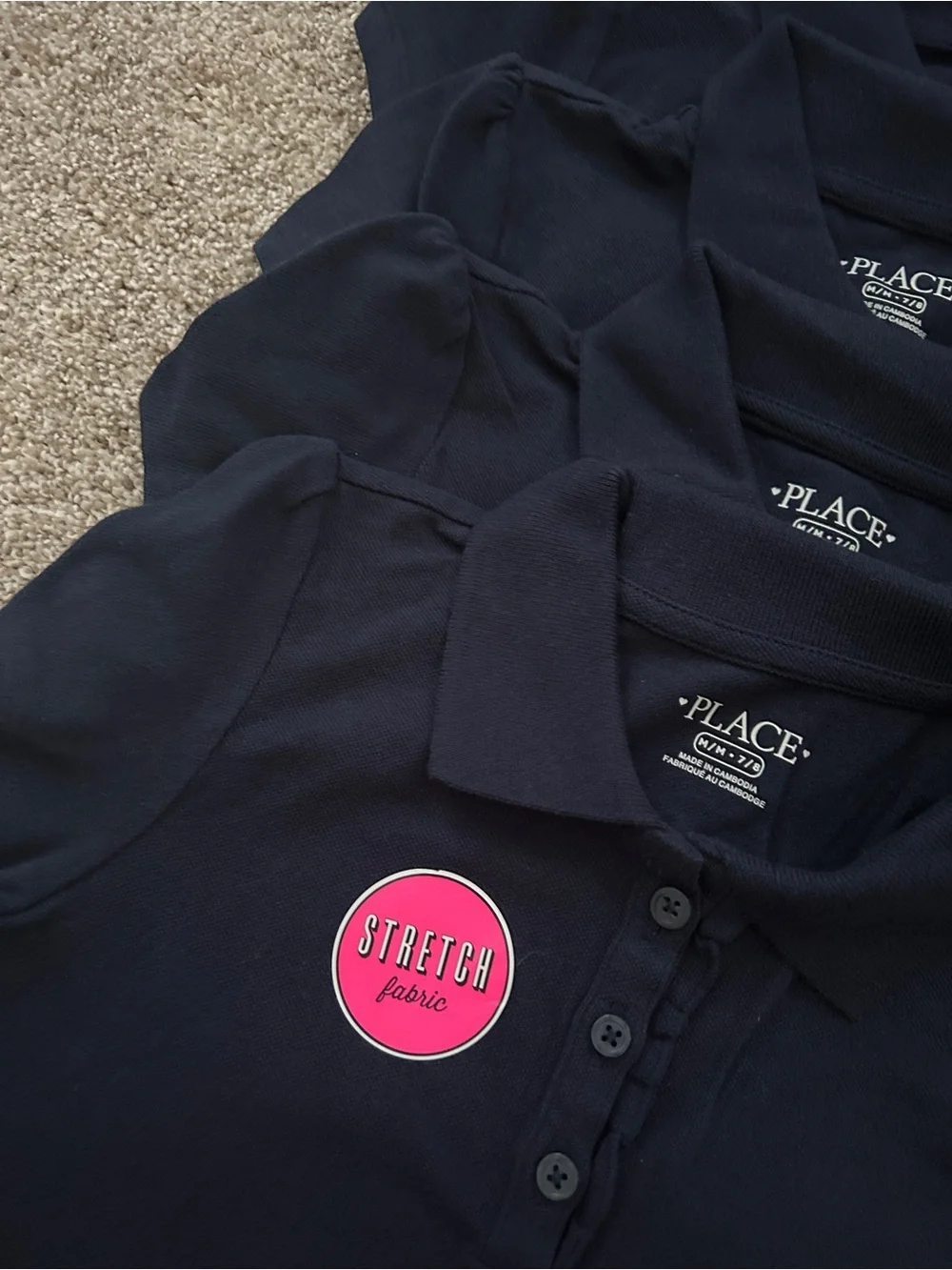 5 Pk NWT Girls Navy Uniform Ruffle Soft Stretch Pique Polo Shirt Size M 7/8